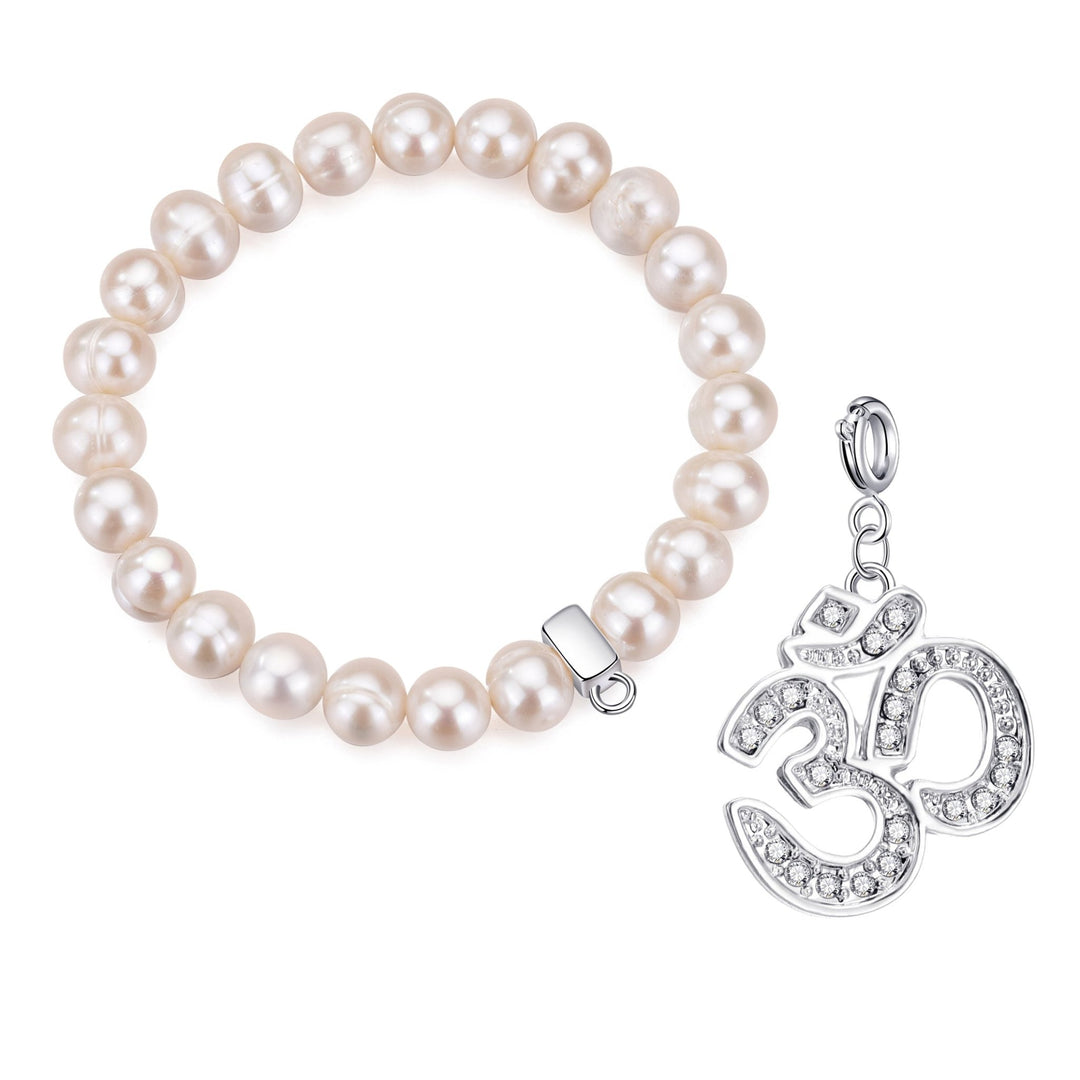 Freshwater Baroque Pearl Stretch Bracelet with Charm Created with Zircondia® Crystals - Philip Jones Jewellery