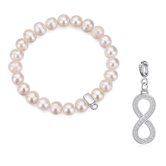 Freshwater Baroque Pearl Stretch Bracelet with Charm Created with Zircondia® Crystals - Philip Jones Jewellery