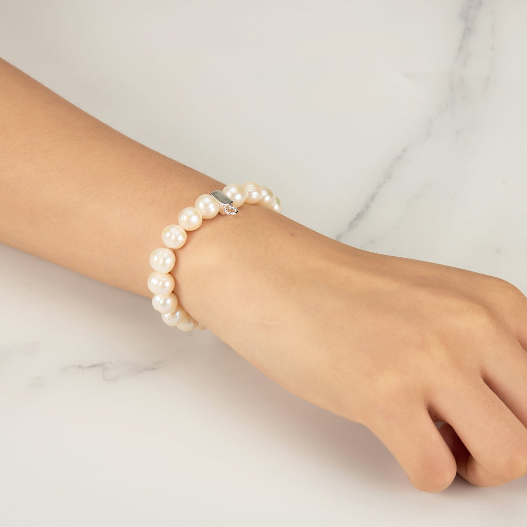 Freshwater Baroque Pearl Stretch Bracelet with Charm Created with Zircondia® Crystals - Philip Jones Jewellery
