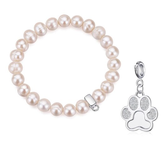 Freshwater Baroque Pearl Stretch Bracelet with Charm Created with Zircondia® Crystals - Philip Jones Jewellery