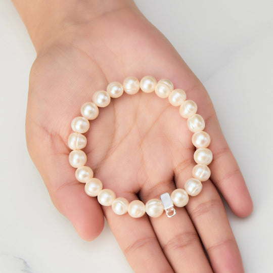 Freshwater Baroque Pearl Stretch Bracelet with Charm Created with Zircondia® Crystals - Philip Jones Jewellery