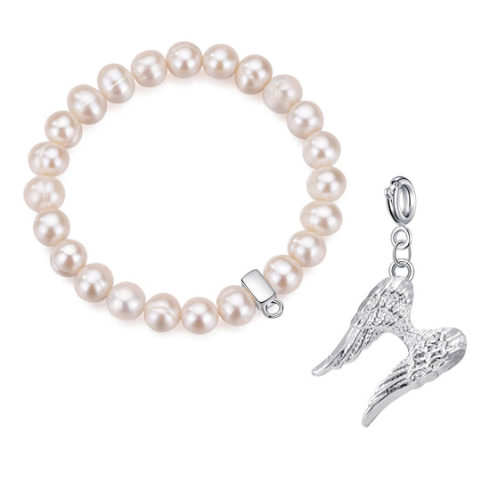 Freshwater Baroque Pearl Stretch Bracelet with Charm Created with Zircondia® Crystals - Philip Jones Jewellery