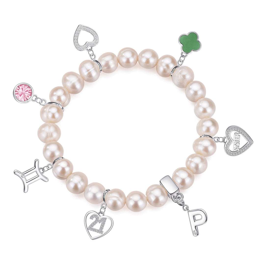 Freshwater Baroque Pearl Stretch Bracelet with Choice of Charms - Philip Jones Jewellery