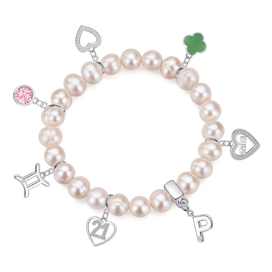 Freshwater Baroque Pearl Stretch Bracelet with Choice of Charms - Philip Jones Jewellery