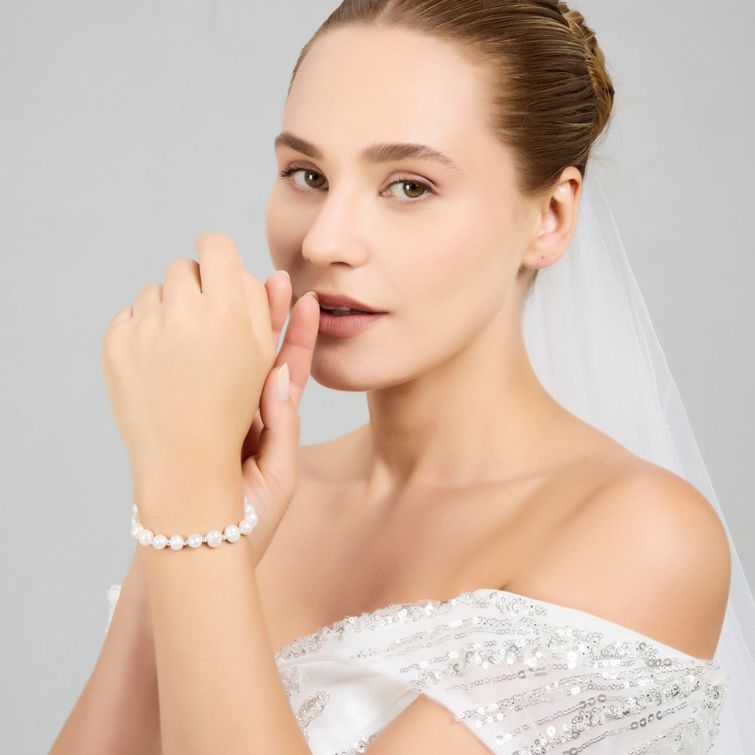 Freshwater Baroque Pearl T - Bar Bridal Bracelet - Philip Jones Jewellery