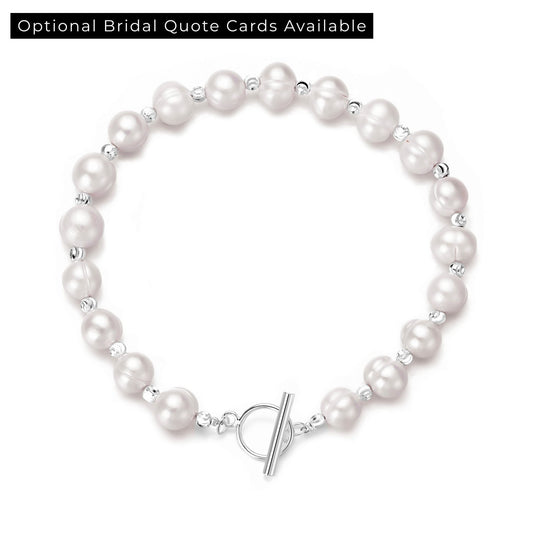 Freshwater Baroque Pearl T - Bar Bridal Bracelet - Philip Jones Jewellery