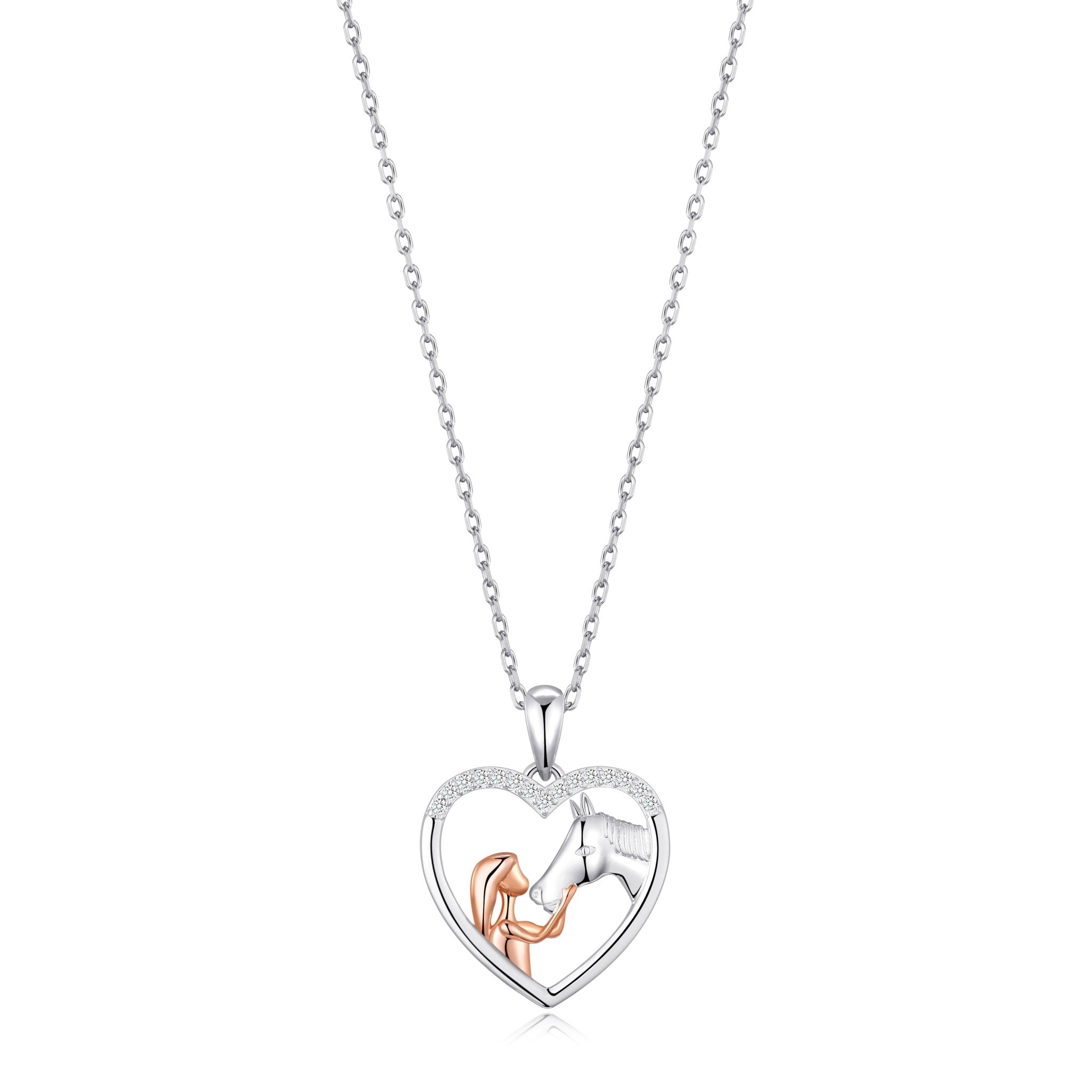 Girl and Horse Heart Necklace Created with Zircondia® Crystals - Philip Jones Jewellery