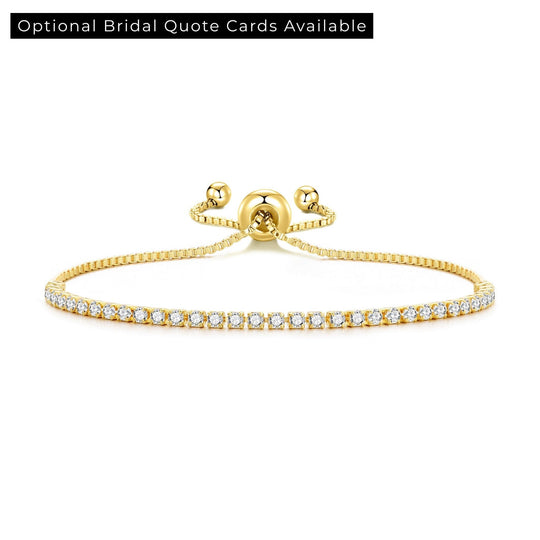 Gold Plated 2mm Adjustable Tennis Bridal Bracelet Created with Zircondia® Crystals - Philip Jones Jewellery