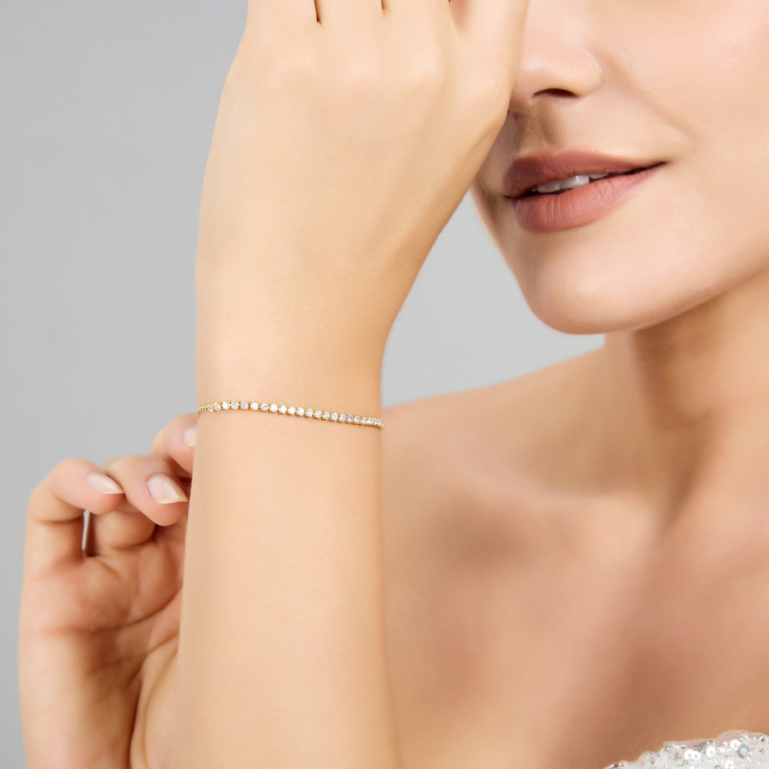 Gold Plated 2mm Adjustable Tennis Bridal Bracelet Created with Zircondia® Crystals - Philip Jones Jewellery
