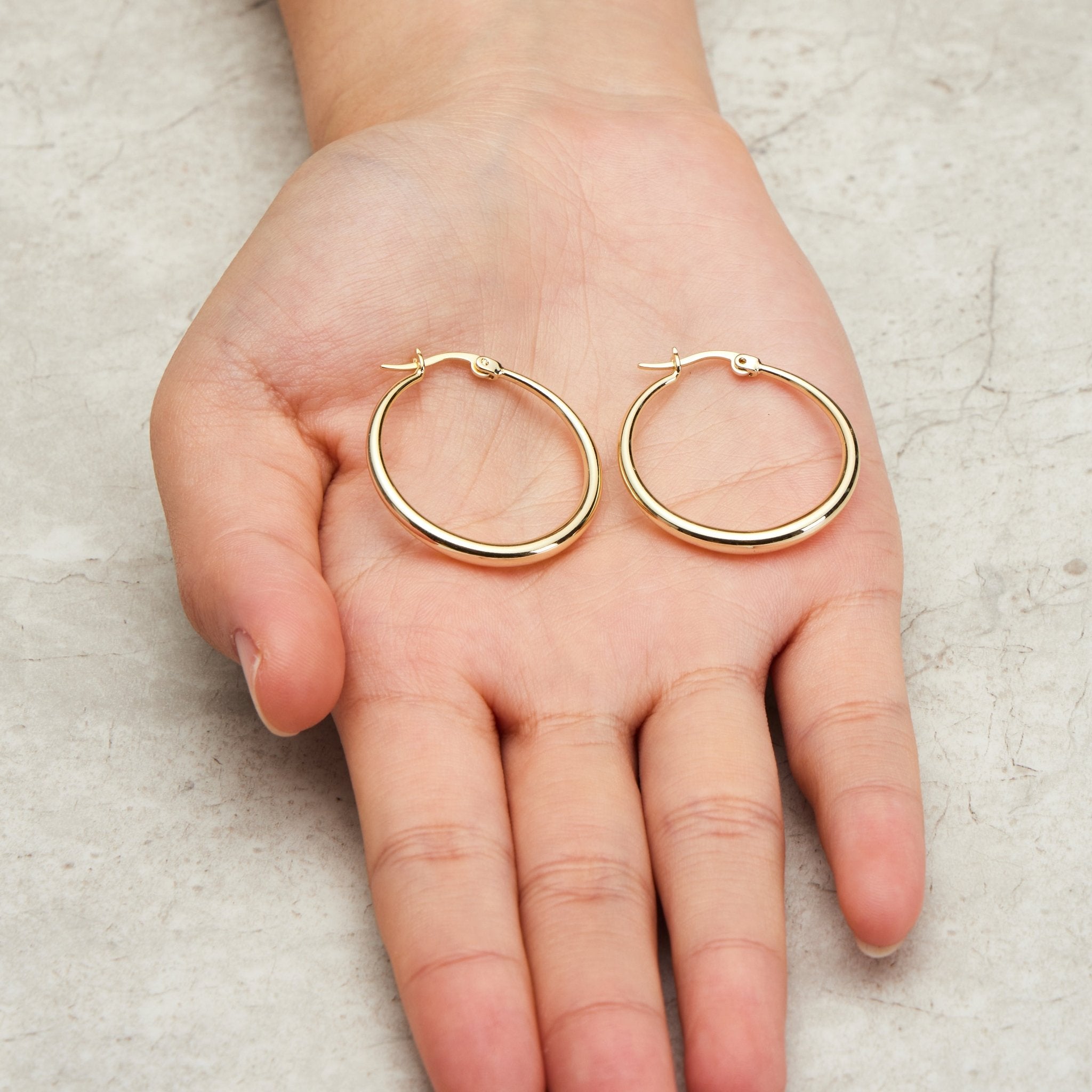 Gold Plated 30mm Hoop Earrings - Philip Jones Jewellery