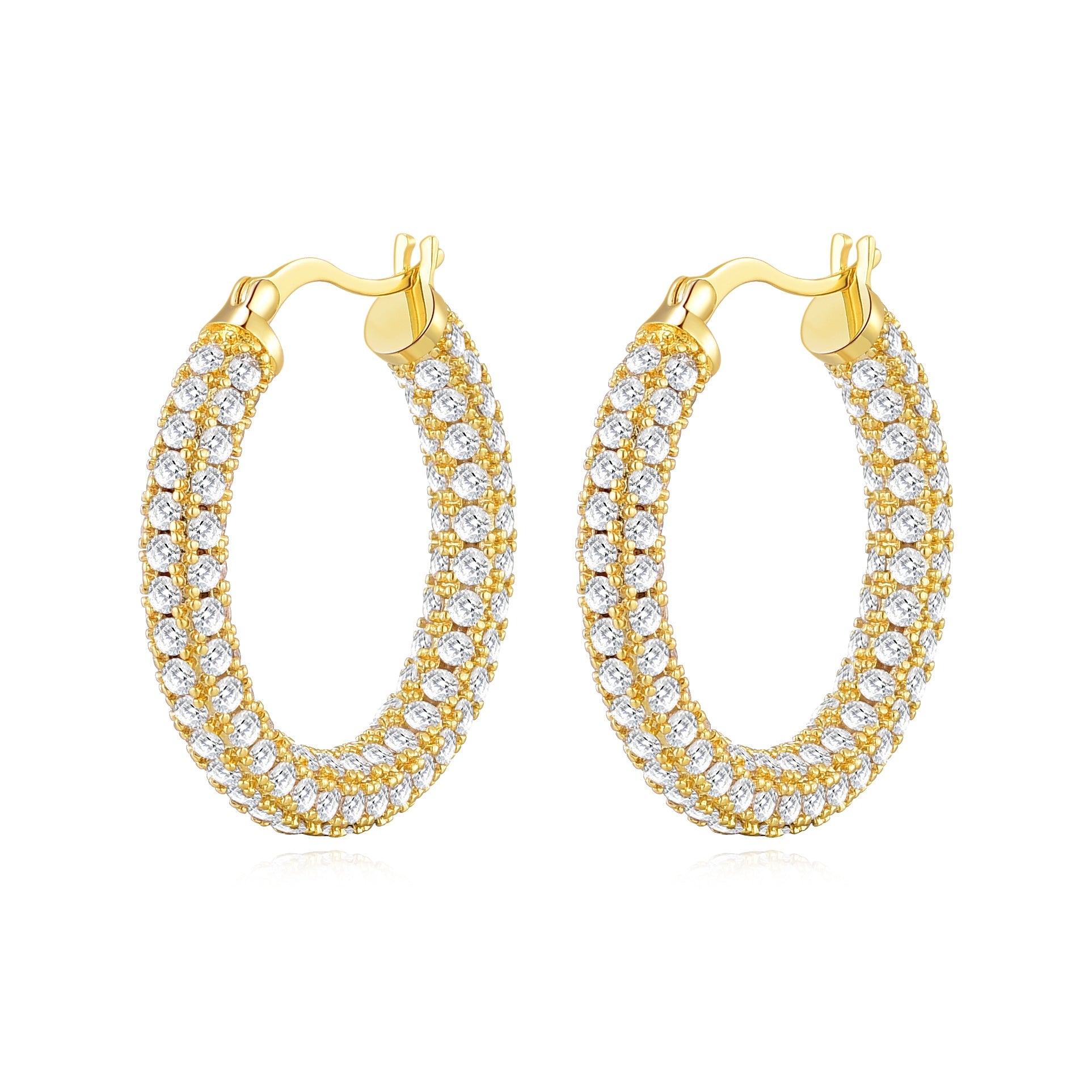 Gold Plated 30mm Pave Hoop Earrings Created with Zircondia® Crystals - Philip Jones Jewellery