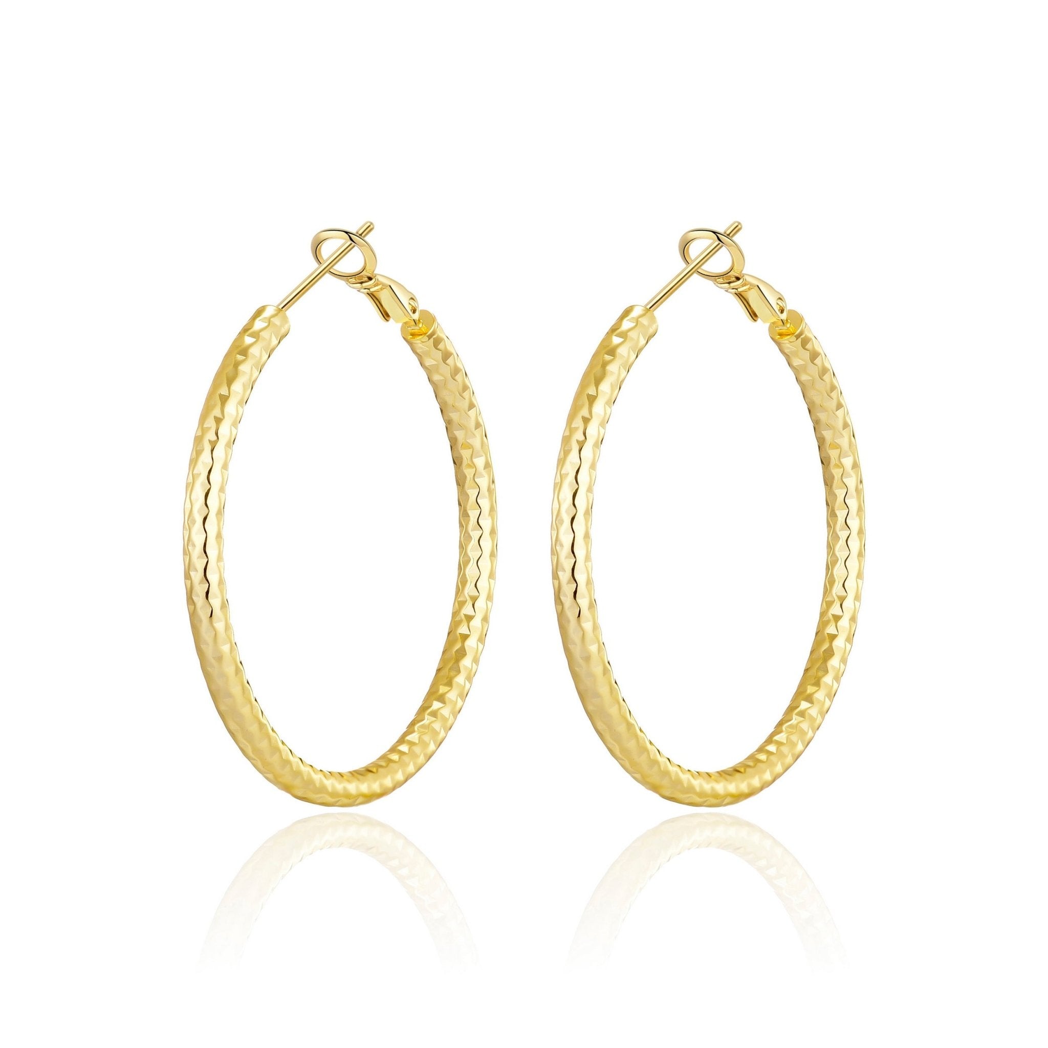 Gold Plated 40mm Diamond Cut Hoop Earrings - Philip Jones Jewellery