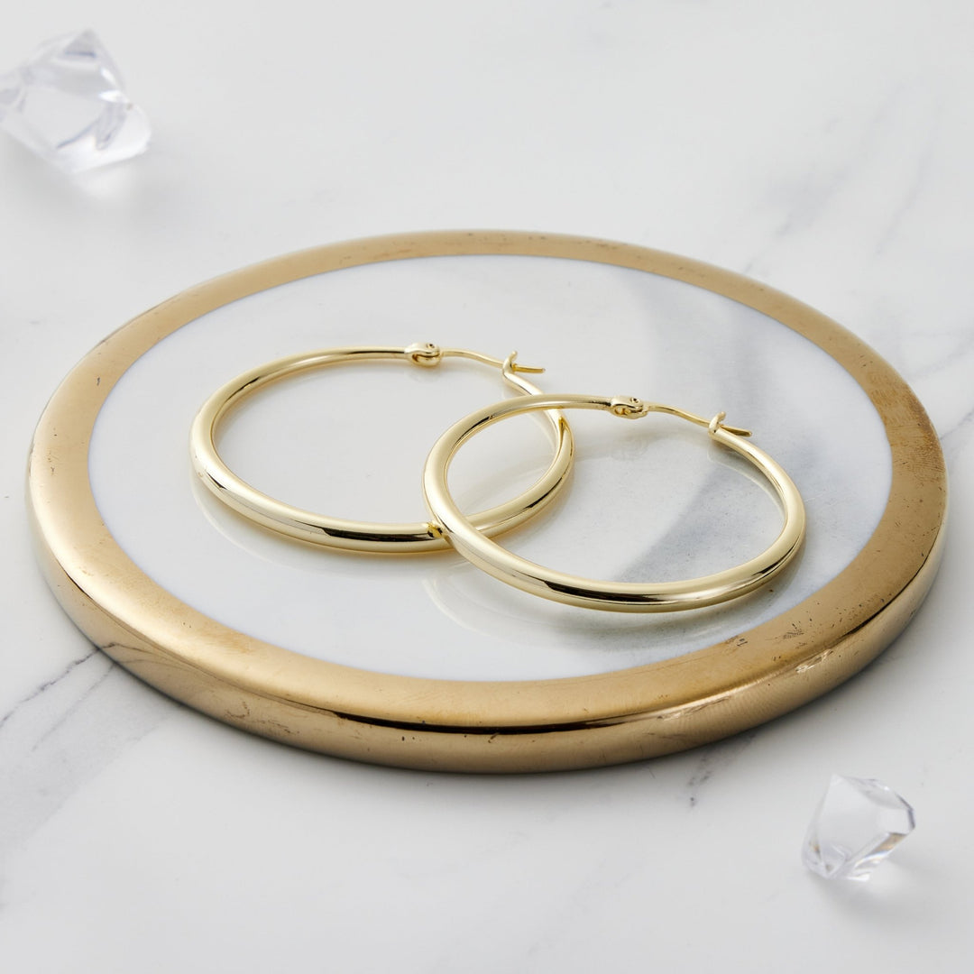 Gold Plated 40mm Hoop Earrings - Philip Jones Jewellery
