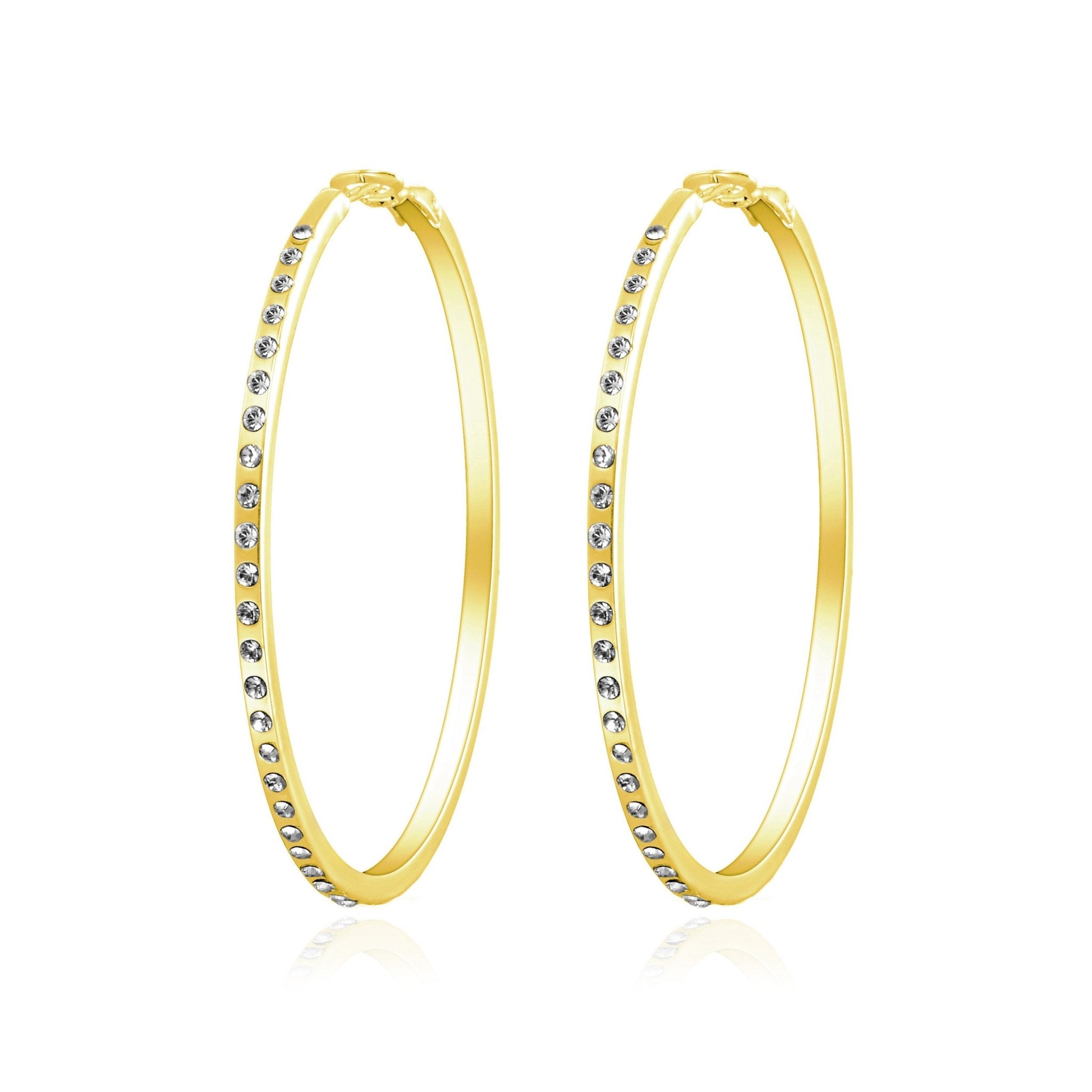 Gold Plated 50mm Hoop Earrings Created with Zircondia® Crystals - Philip Jones Jewellery