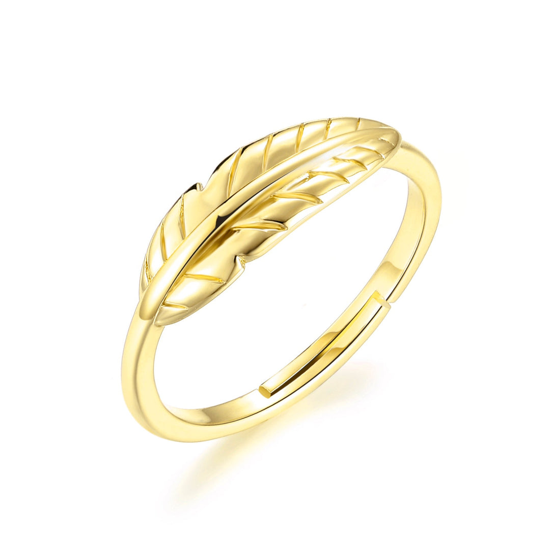 Gold Plated Adjustable Feather Ring - Philip Jones Jewellery