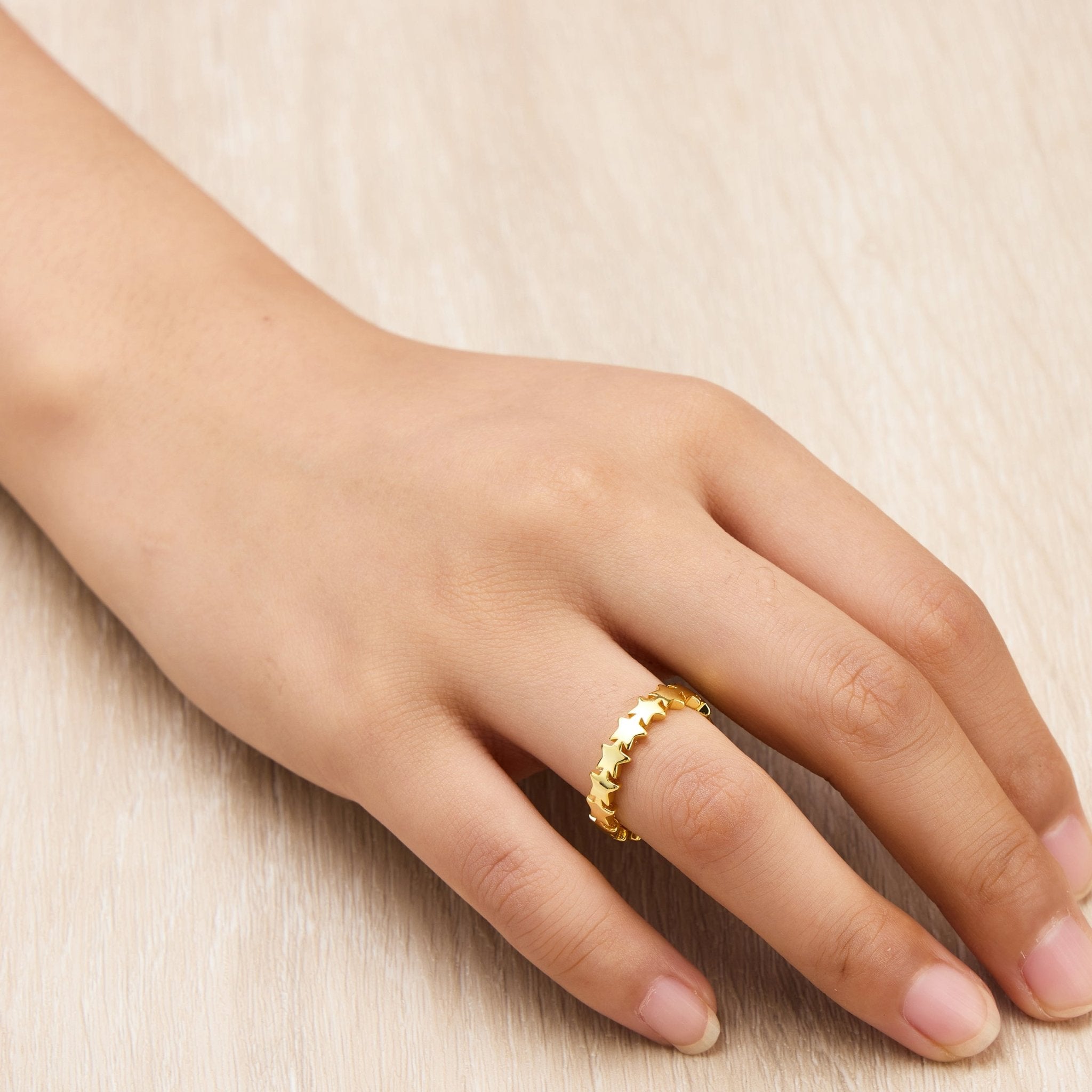 Gold Plated Adjustable Star Band Ring - Philip Jones Jewellery