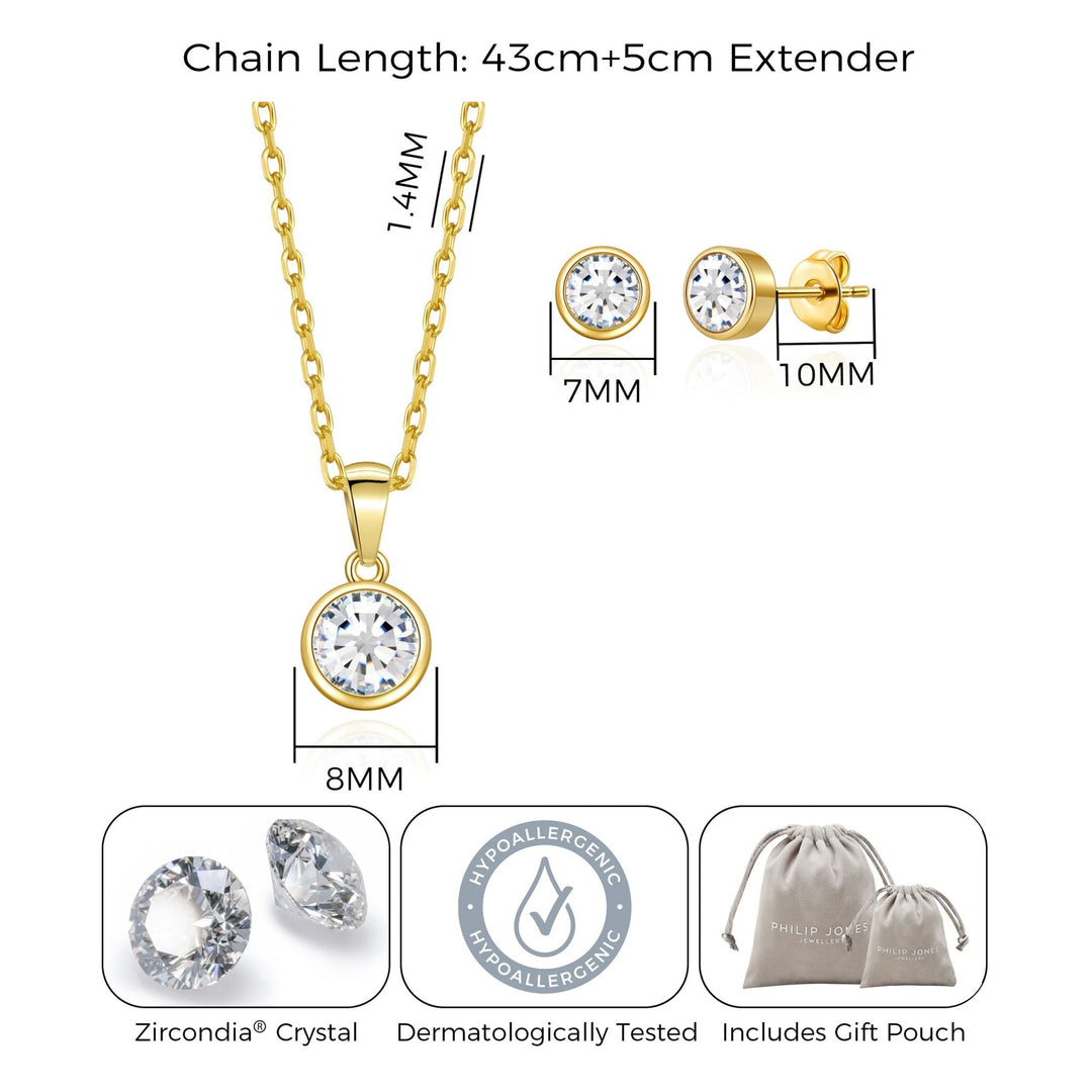 Gold Plated April (Diamond) Birthstone Necklace & Earrings Set Created with Zircondia® Crystals - Philip Jones Jewellery