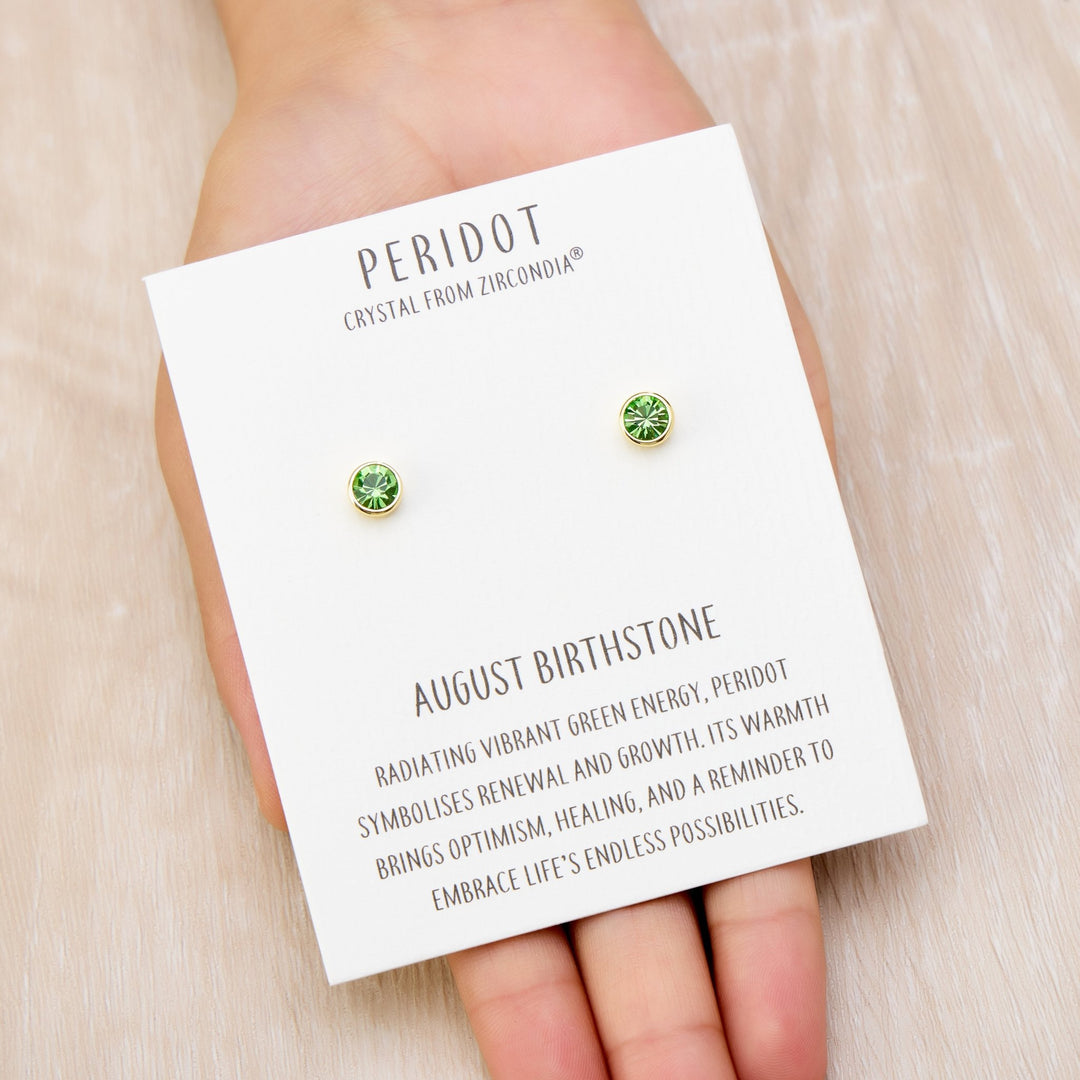Gold Plated August (Peridot) Birthstone Earrings Created with Zircondia® Crystals - Philip Jones Jewellery