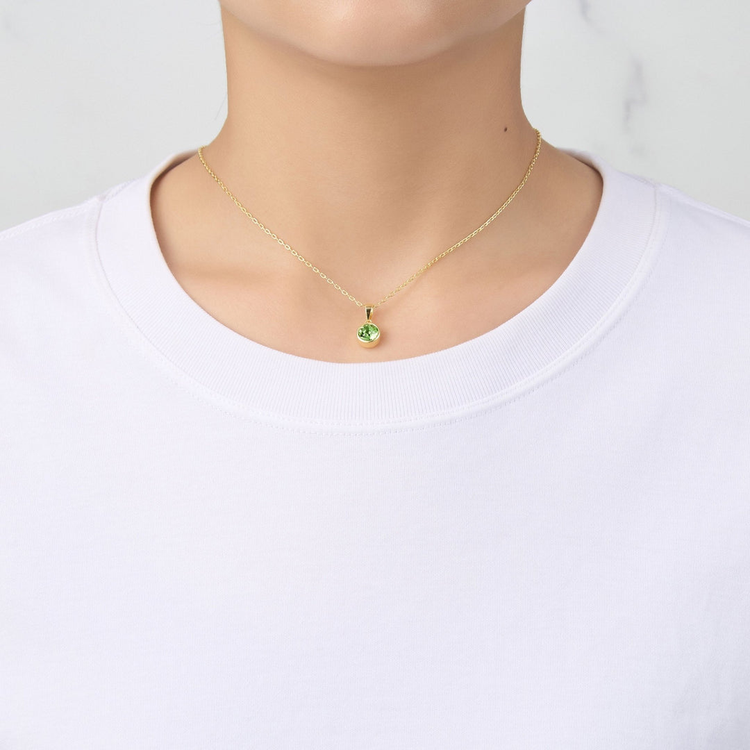 Gold Plated August (Peridot) Birthstone Necklace Earrings Set
