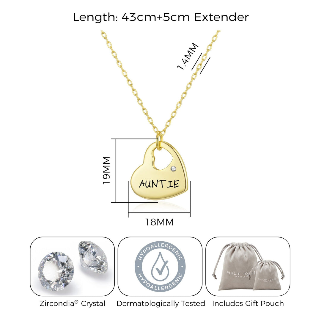 Gold Plated Auntie Heart Necklace Created with Zircondia® Crystals - Philip Jones Jewellery