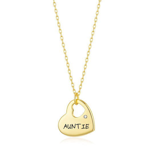 Gold Plated Auntie Heart Necklace Created with Zircondia® Crystals - Philip Jones Jewellery