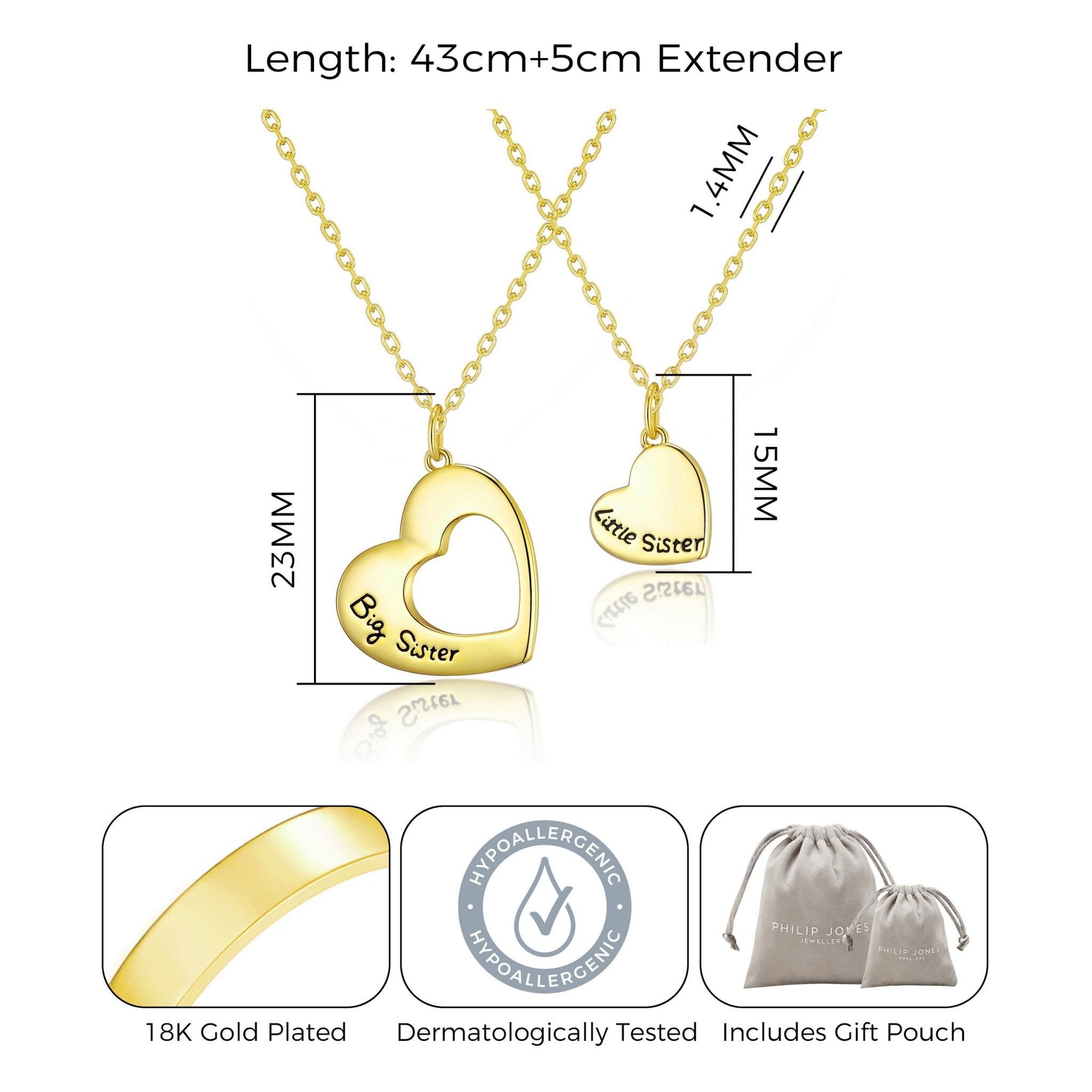 Gold Plated Big Sister and Little Sister Necklace Set - Philip Jones Jewellery