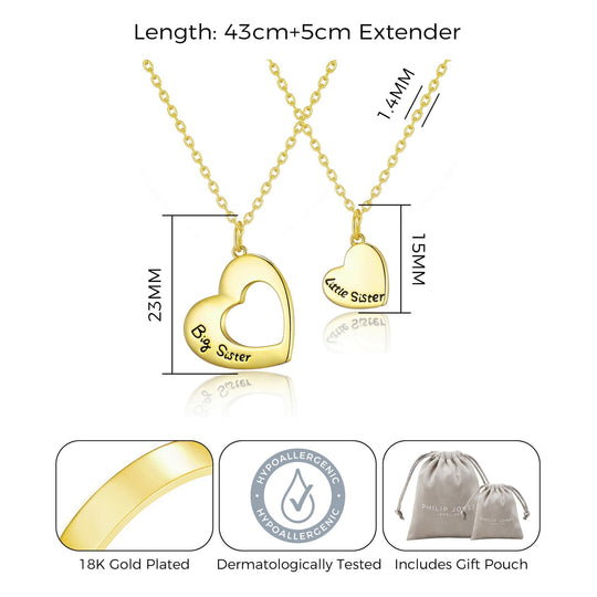Gold Plated Big Sister and Little Sister Necklace Set - Philip Jones Jewellery
