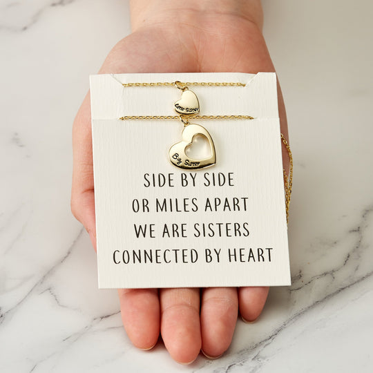 Gold Plated Big Sister and Little Sister Necklace Set with Quote Card - Philip Jones Jewellery