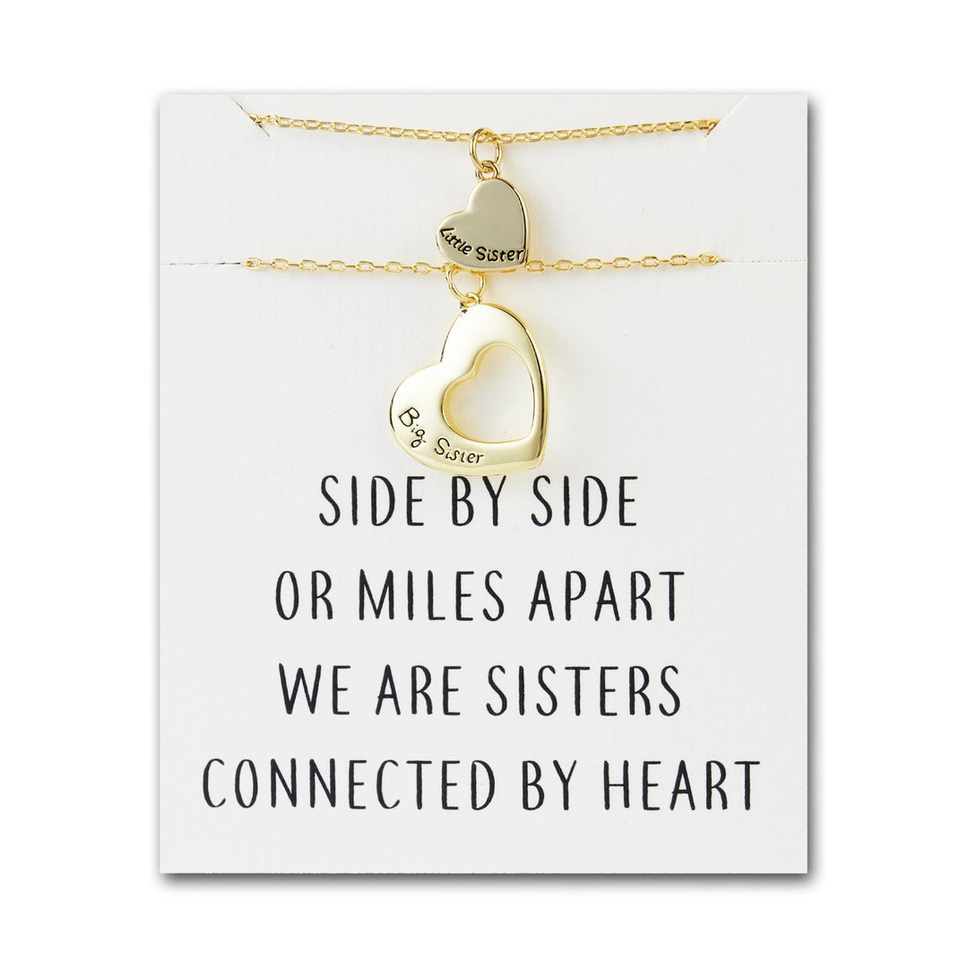 Gold Plated Big Sister and Little Sister Necklace Set with Quote Card - Philip Jones Jewellery