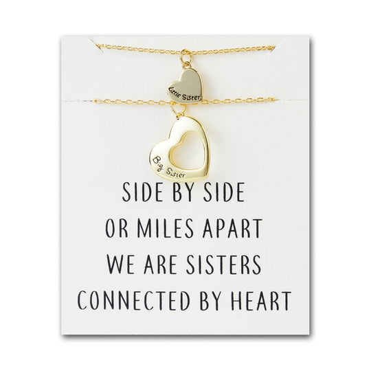 Gold Plated Big Sister and Little Sister Necklace Set with Quote Card - Philip Jones Jewellery