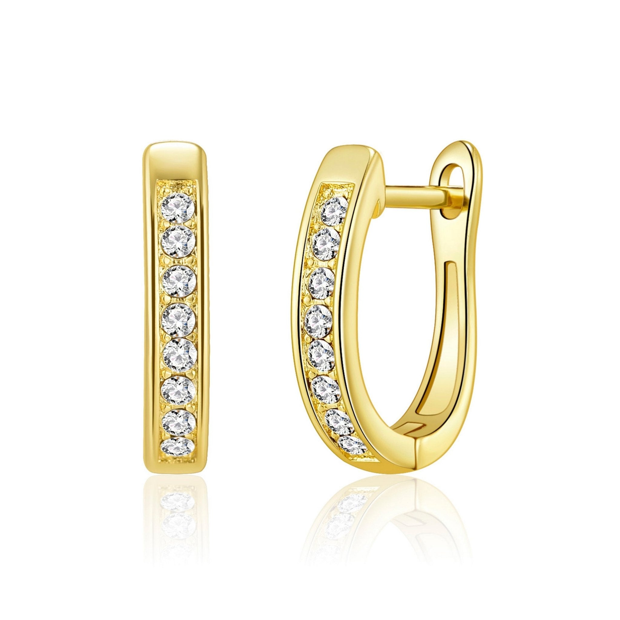 Gold Plated Channel Set Hoop Earrings Created with Zircondia® Crystals - Philip Jones Jewellery