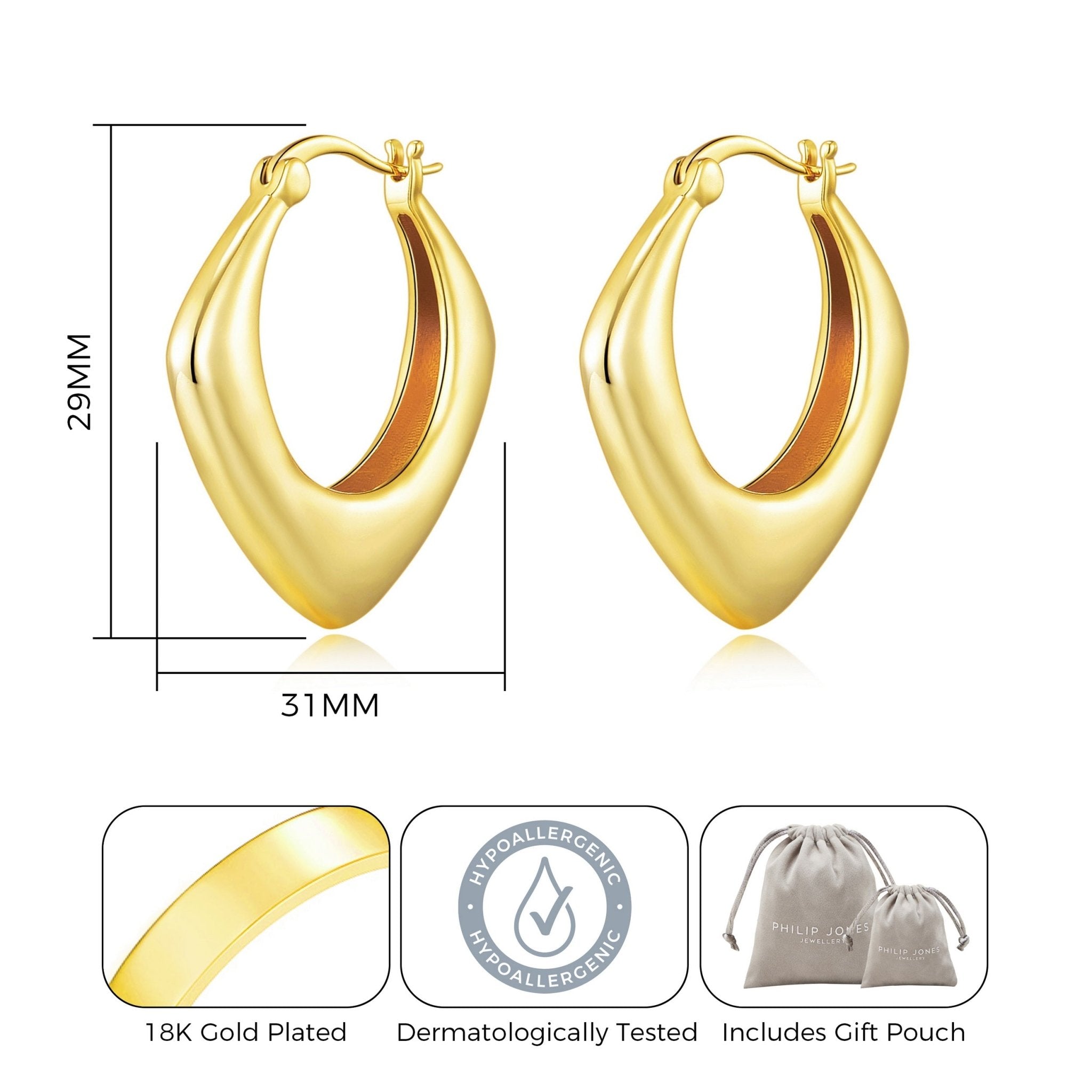 Gold Plated Chunky Hoop Earrings - Philip Jones Jewellery