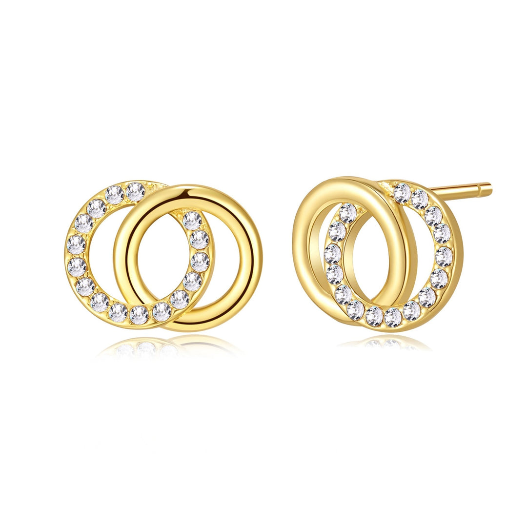 Gold Plated Circle Link Earrings Created with Zircondia® Crystals - Philip Jones Jewellery