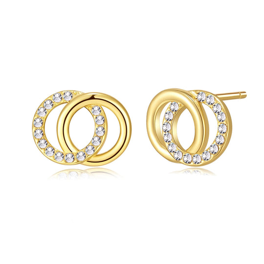 Gold Plated Circle Link Earrings Created with Zircondia® Crystals - Philip Jones Jewellery