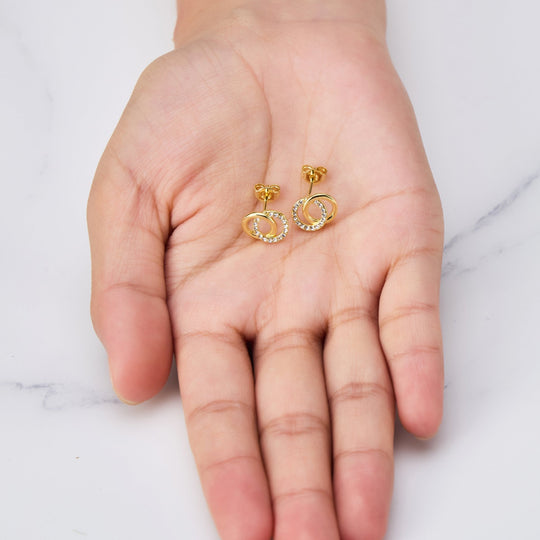 Gold Plated Circle Link Earrings Created with Zircondia® Crystals - Philip Jones Jewellery