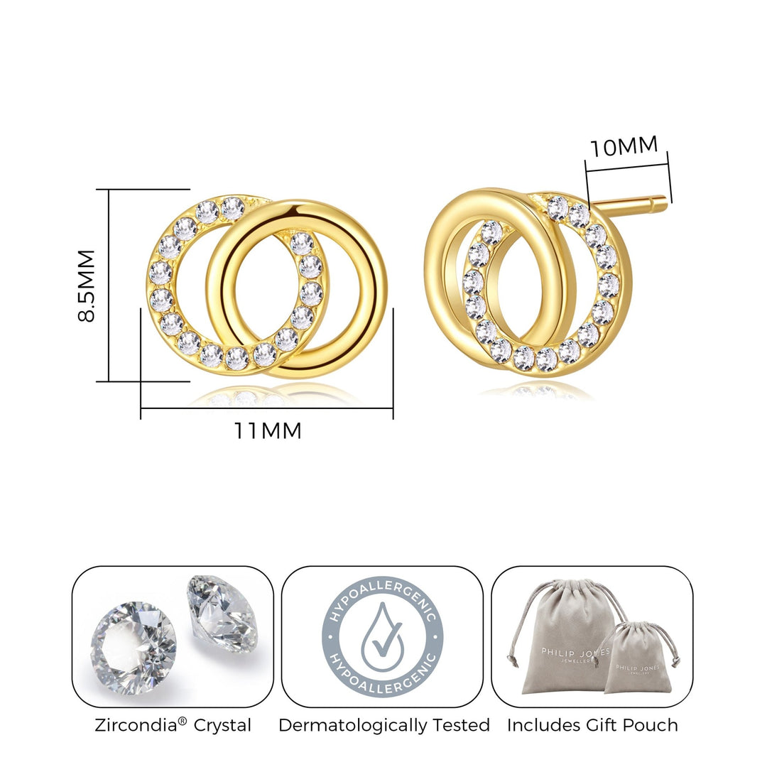 Gold Plated Circle Link Earrings Created with Zircondia® Crystals - Philip Jones Jewellery