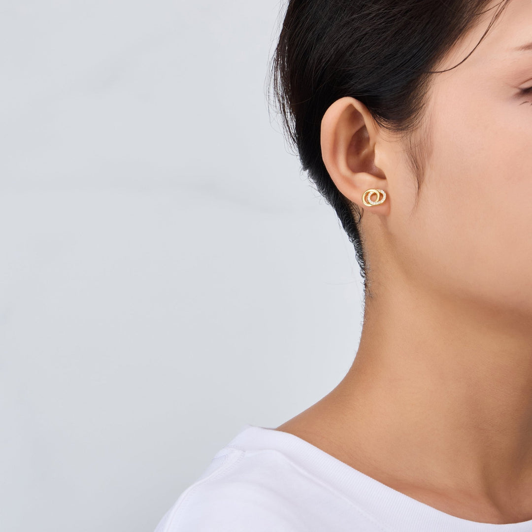 Gold Plated Circle Link Earrings Created with Zircondia® Crystals - Philip Jones Jewellery
