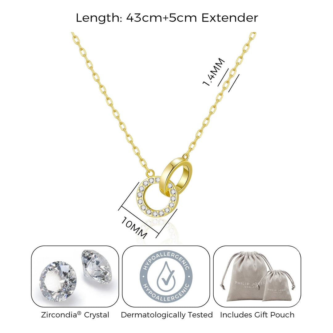 Gold Plated Circle Link Necklace Created with Zircondia® Crystals - Philip Jones Jewellery