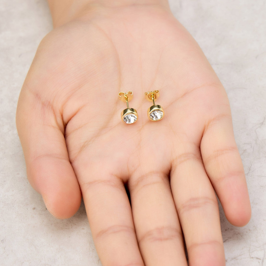 Gold Plated Clear Crystal Earrings Created with Zircondia® Crystals - Philip Jones Jewellery