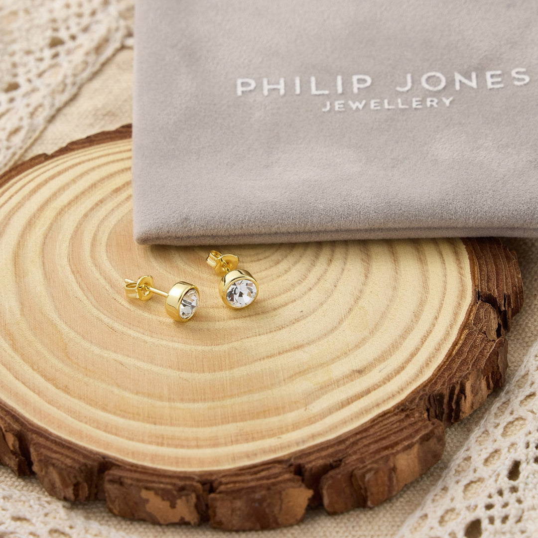 Gold Plated Clear Crystal Earrings Created with Zircondia® Crystals - Philip Jones Jewellery