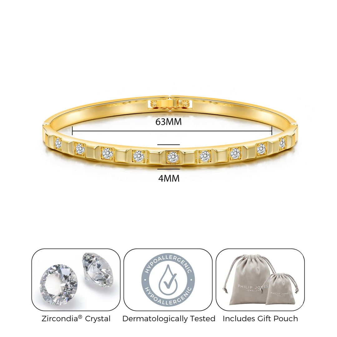 Gold Plated Cubic Bangle Created with Zircondia® Crystals (7 Inch) - Philip Jones Jewellery