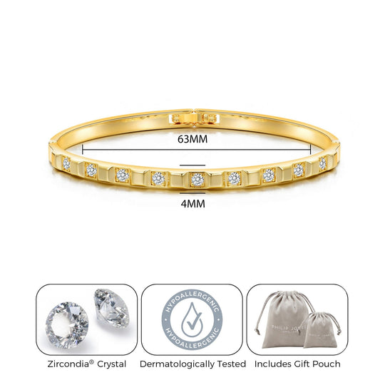 Gold Plated Cubic Bangle Created with Zircondia® Crystals (7 Inch) - Philip Jones Jewellery