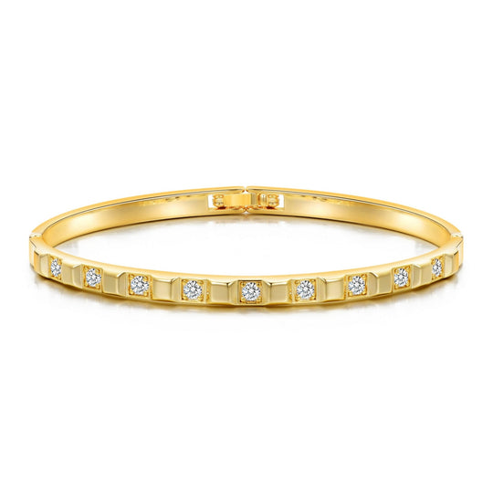 Gold Plated Cubic Bangle Created with Zircondia® Crystals (7 Inch) - Philip Jones Jewellery