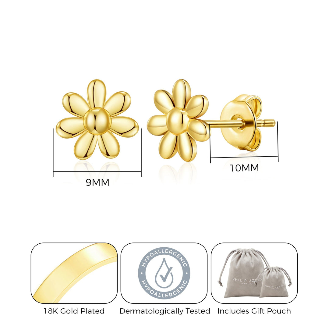 Gold Plated Daisy Earrings - Philip Jones Jewellery