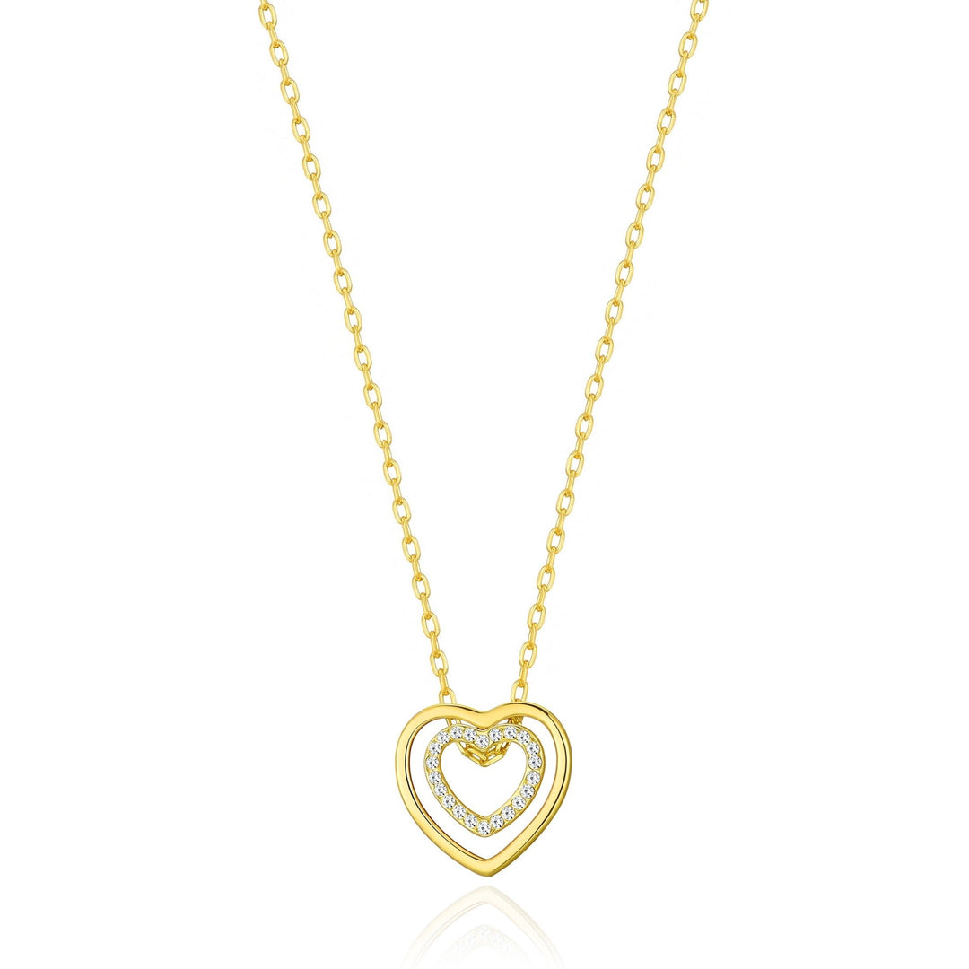 Gold Plated Double Heart Necklace Created with Zircondia® Crystals - Philip Jones Jewellery