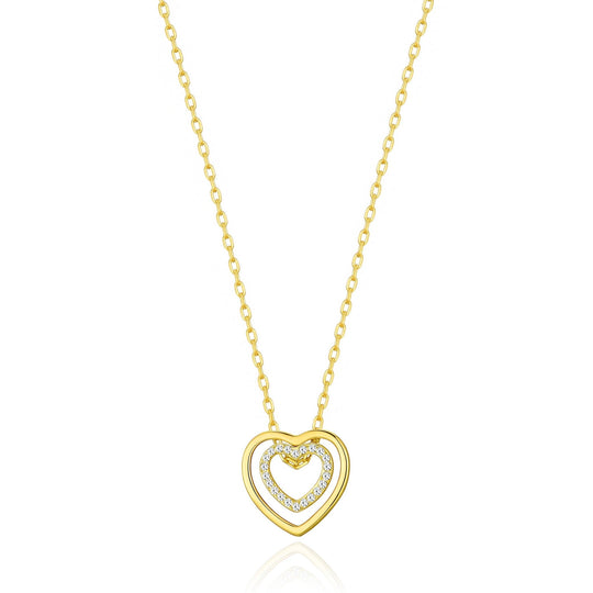 Gold Plated Double Heart Necklace Created with Zircondia® Crystals - Philip Jones Jewellery