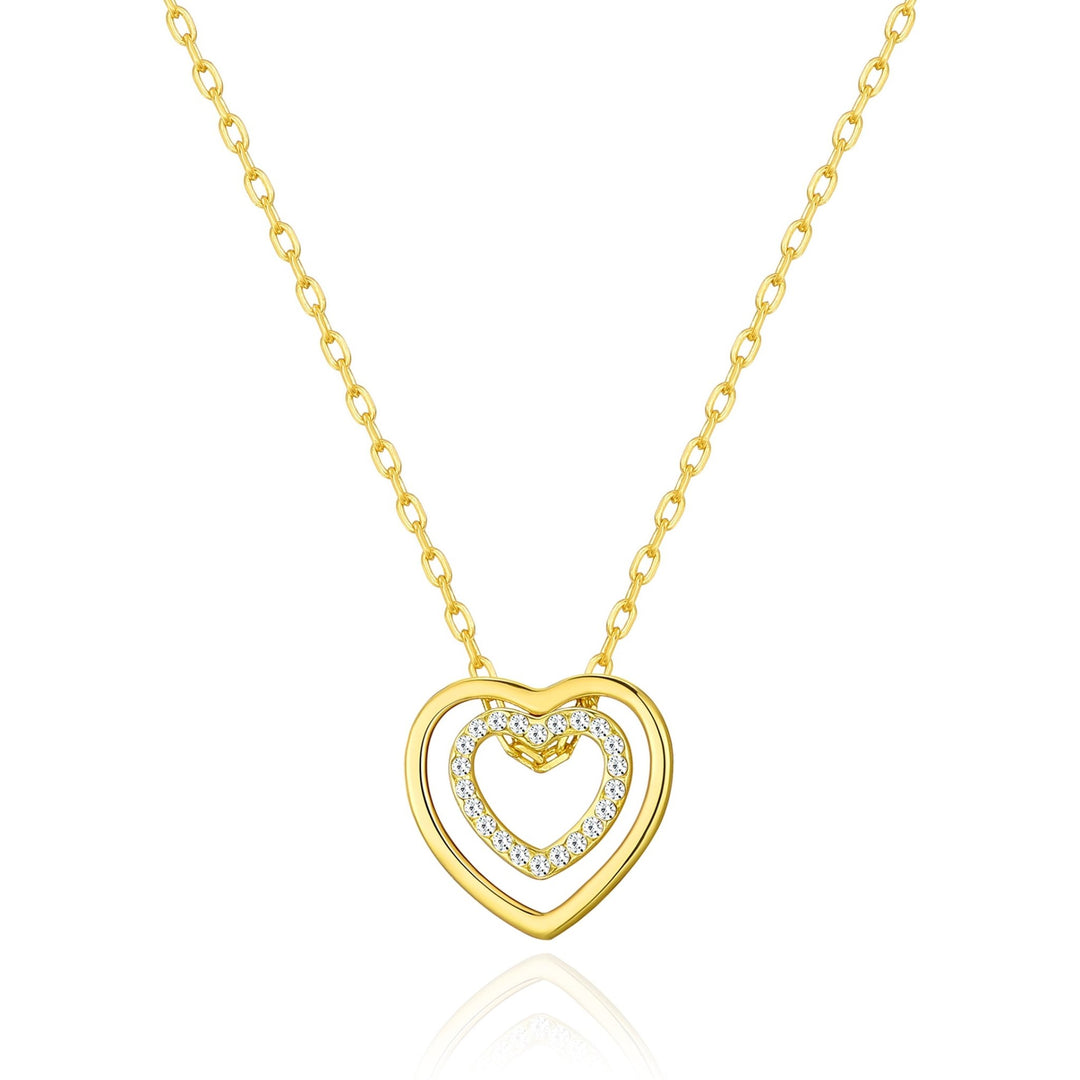 Gold Plated Double Heart Necklace Created with Zircondia® Crystals - Philip Jones Jewellery