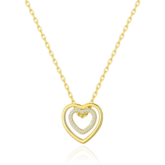Gold Plated Double Heart Necklace Created with Zircondia® Crystals - Philip Jones Jewellery