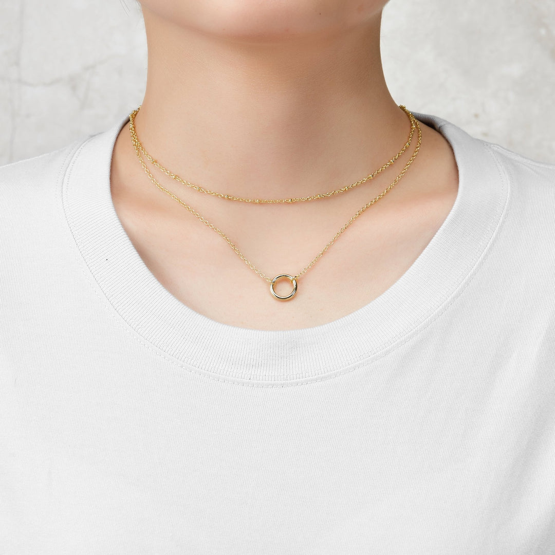 Gold Plated Double Layered Circle Necklace - Philip Jones Jewellery