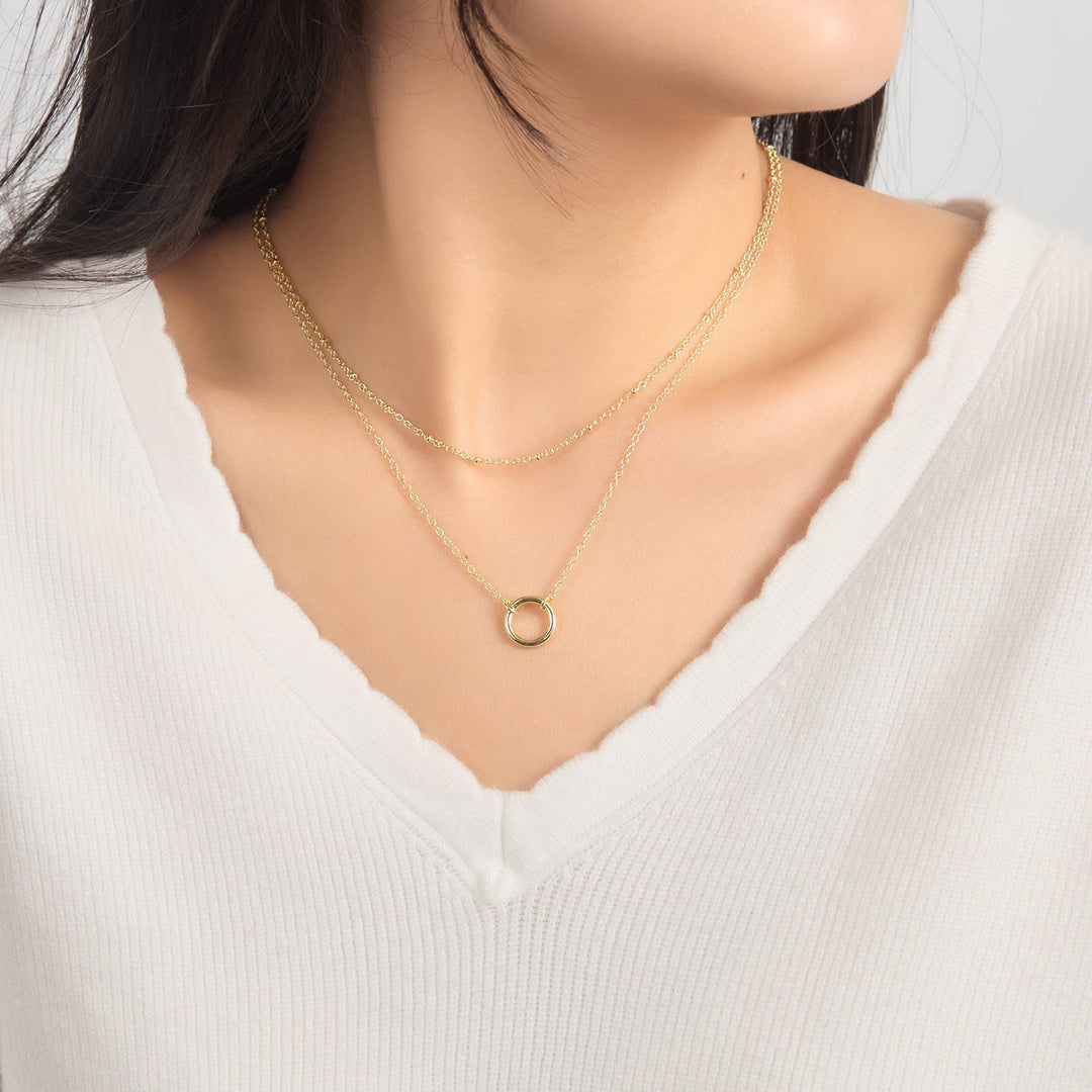 Gold Plated Double Layered Circle Necklace - Philip Jones Jewellery